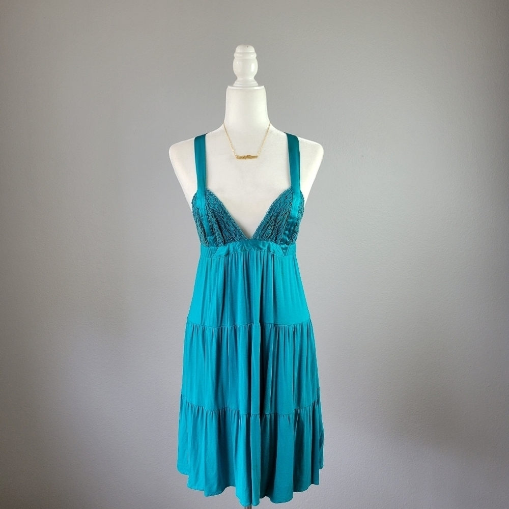 INGWA MELERO // crochet lace satin ribbon plunge open cross tie back tie dress